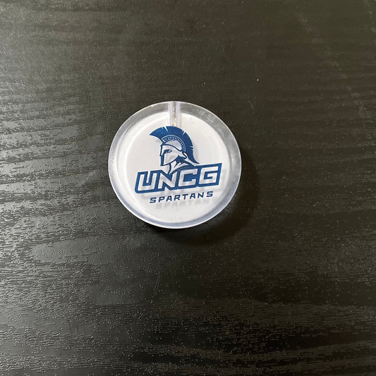 2" UNCG Spartan Lockup Blue Led Badge- 3 Functions
