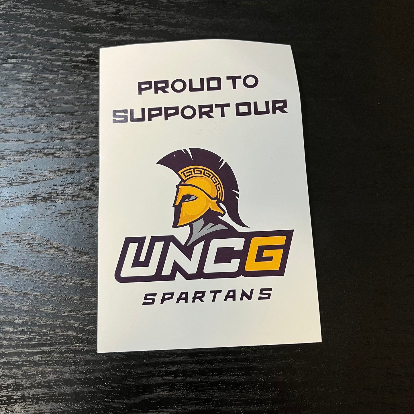 Decals "Proud to support our UNCG Spartans" (Dual-sided 4"x6" for windows and doors, good for offices, retail, restaurants)