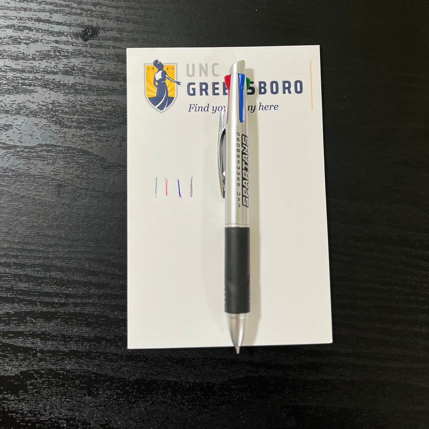 Enterprise Pen in silver with black trim with logo