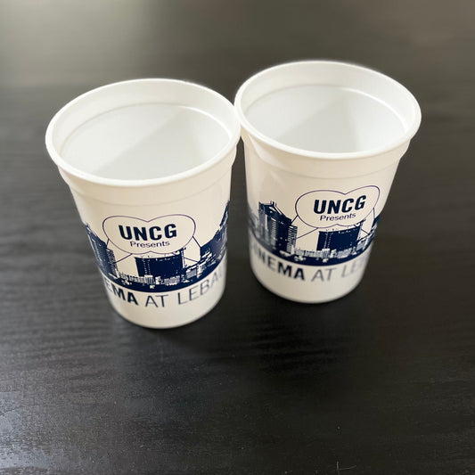 Stadium Cup, 16 oz White with Navy Spartan Cinema Skyline logo