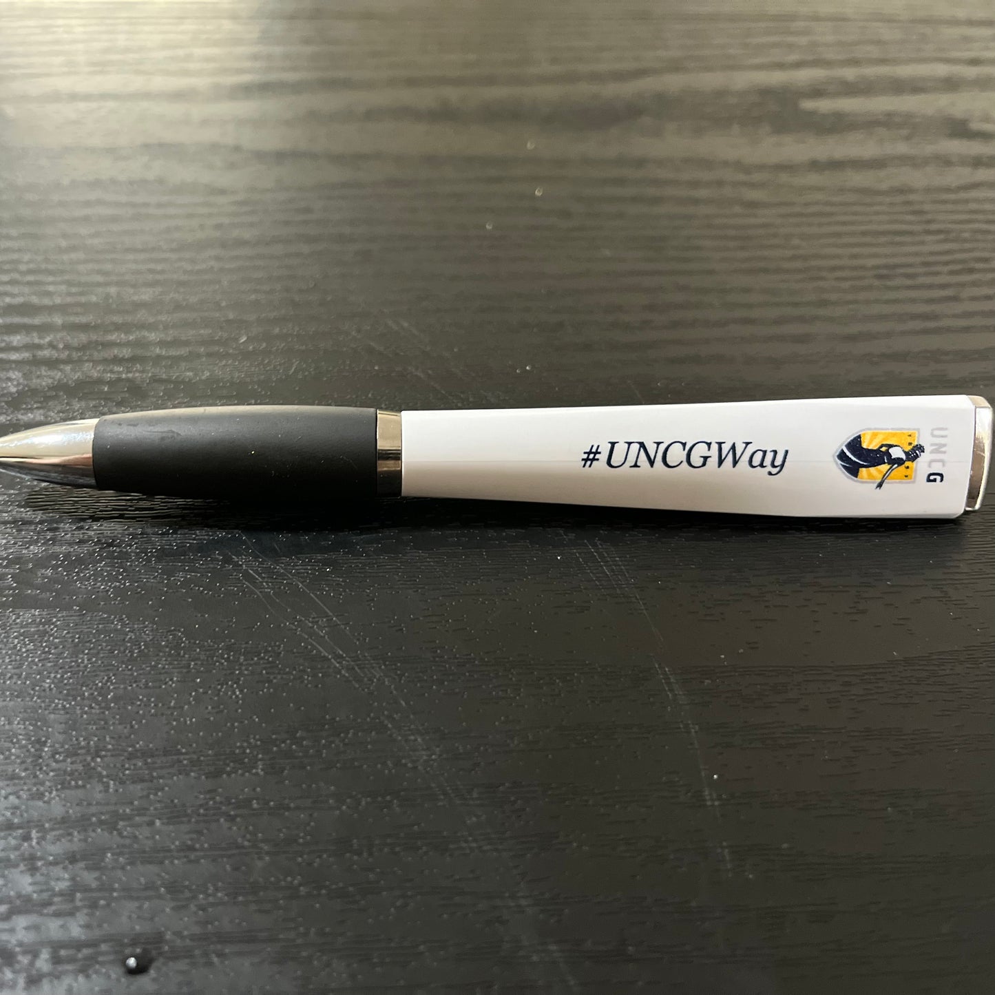 Pen, White, soft-grip, 3-sided with UNCG + FYWH logos
