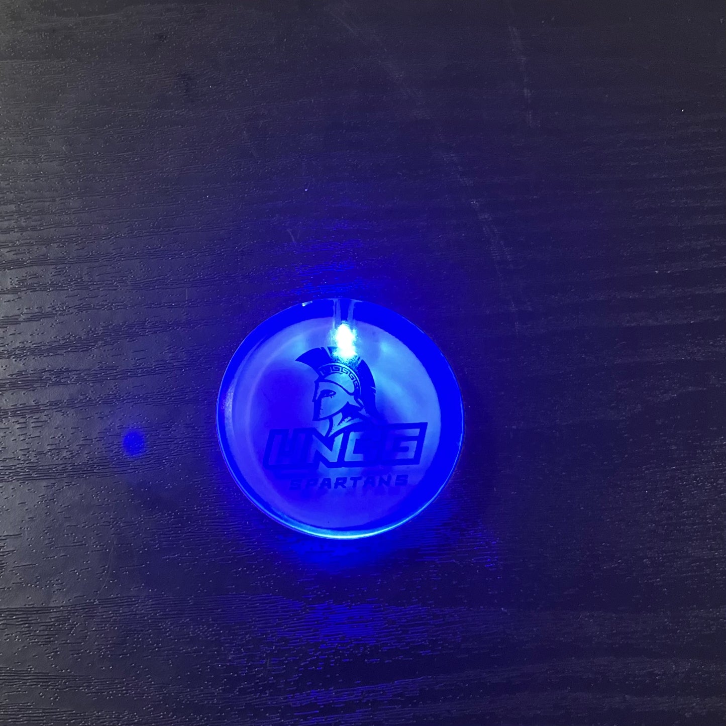 2" UNCG Spartan Lockup Blue Led Badge- 3 Functions