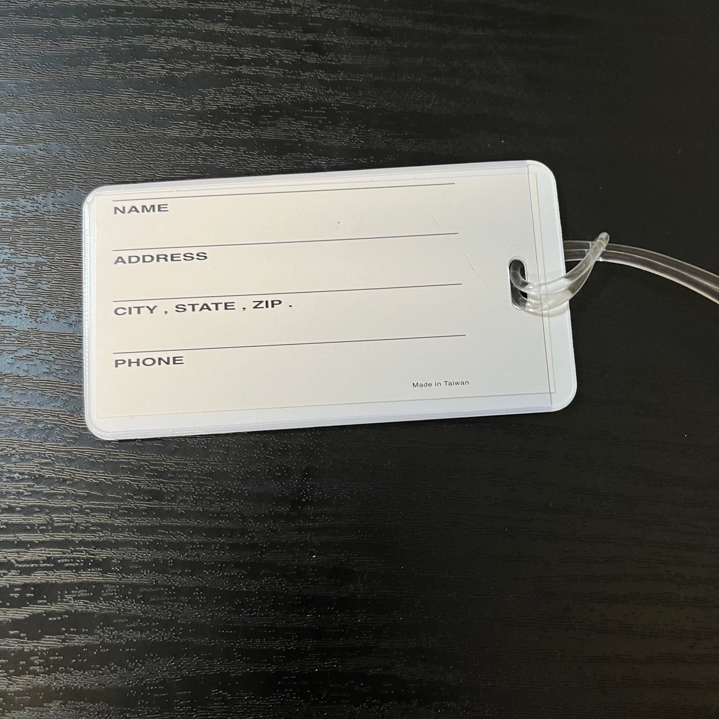 Luggage Tag, White Plastic with Minerva FYWH logo, ID Card Insert