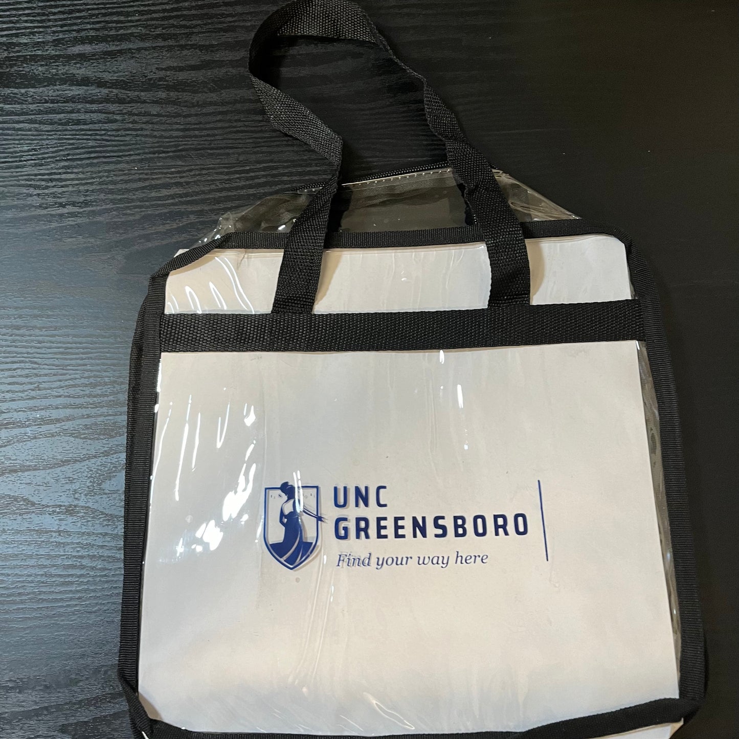 Minerva, UNCG  "Find Your Way Here" (Navy), Clear Tote