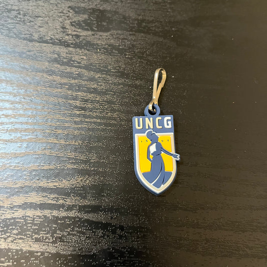 Zipper Pull - UNCG Minerva Emblem logo in soft PVC material (1.5" size)