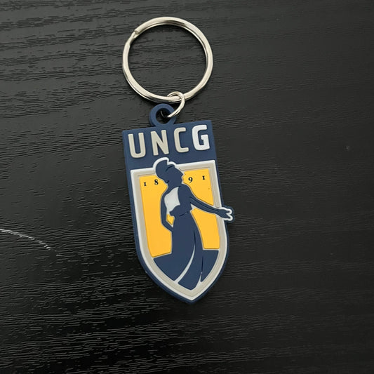 Key Chain - UNCG Emblem logo in PVC material, poly-bagged.