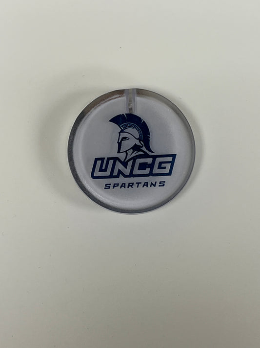 2" UNCG Spartan Lockup Blue Led Badge- 3 Functions