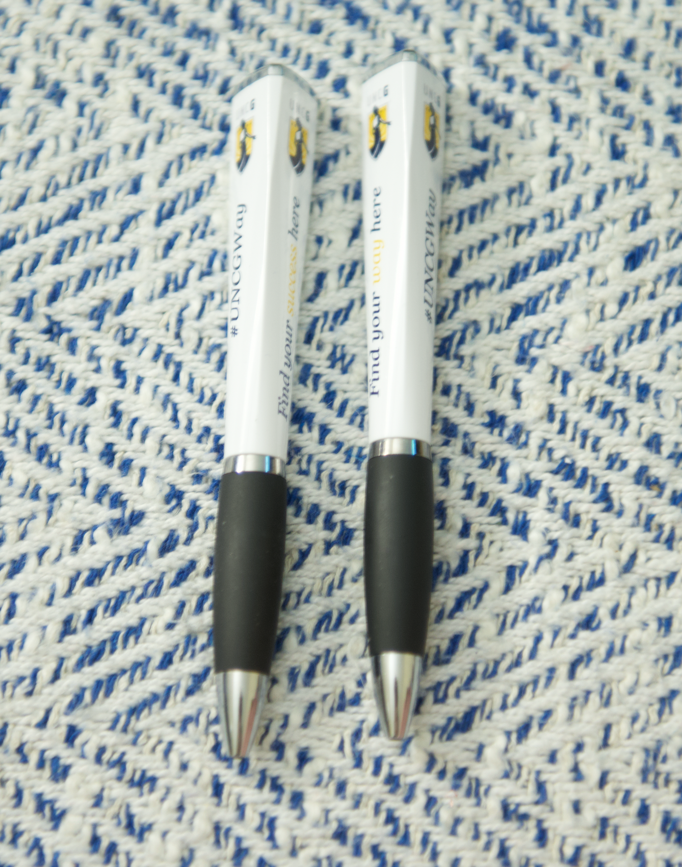 Pen, White, soft-grip, 3-sided with UNCG + FYWH logos